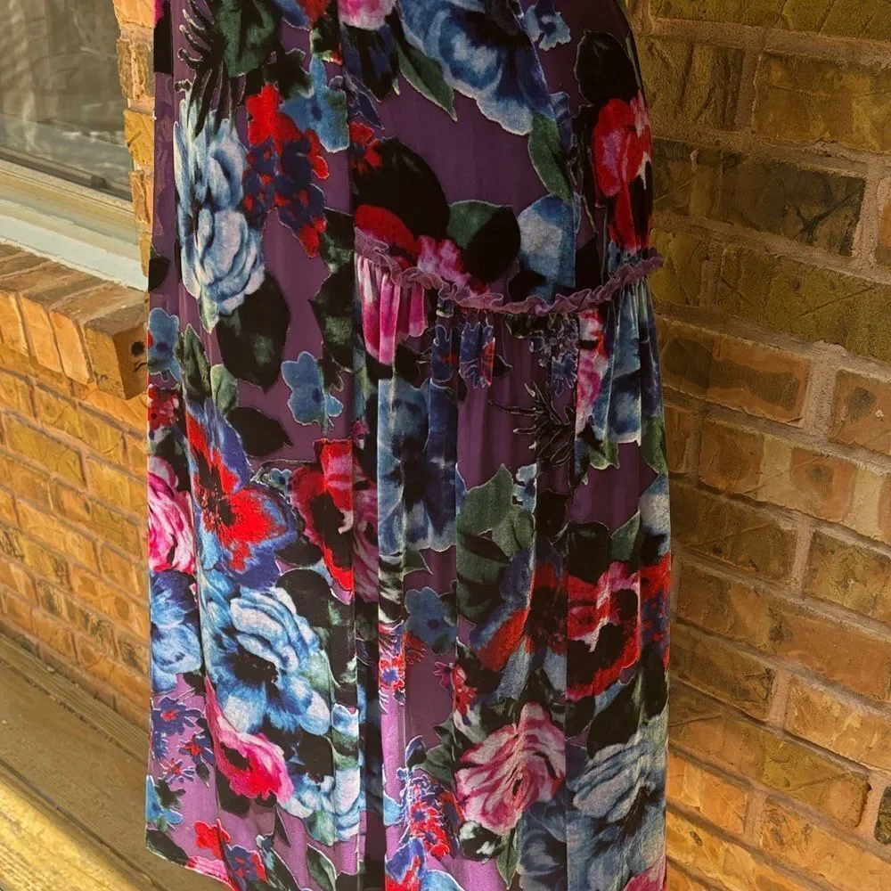 Johnny Was Jade Floral Velvet Midi Dress in Purple S
